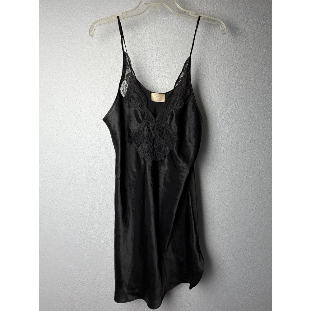 Vintage Samye Newman Slip Dress Women's Large Black Neglige Whimsigoth Boudoir